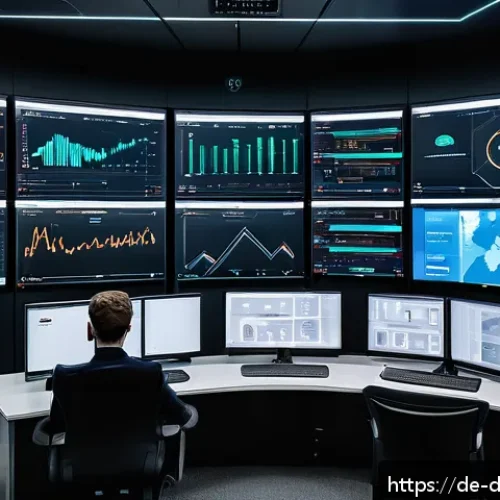 Home 15 그래프 데이터베이스의 오류 처리 및 복구 방법 - A modern data center control room with multiple large monitors displaying real-time graphs and dashb...
