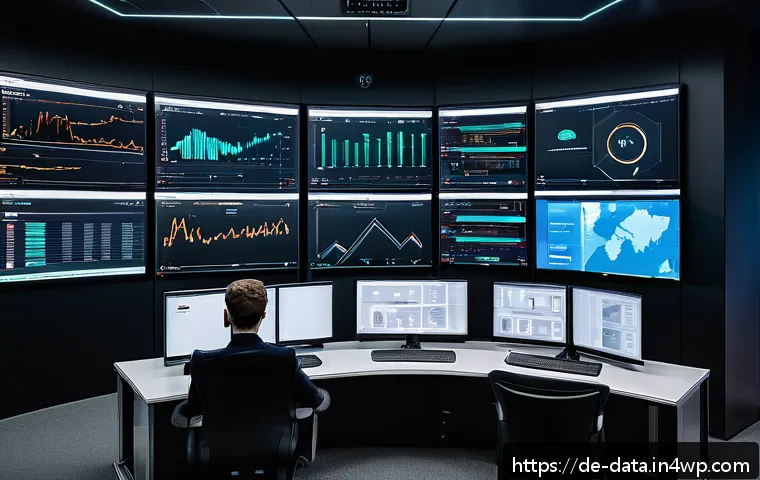 그래프 데이터베이스의 오류 처리 및 복구 방법 - A modern data center control room with multiple large monitors displaying real-time graphs and dashb...